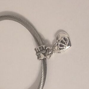 Silver‎ Heart with Crown Dangle Charm for Pandora Style Bracelet